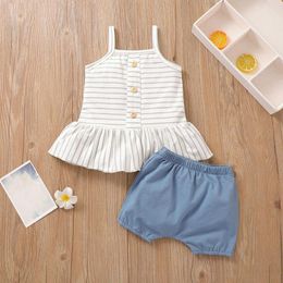 Clothing Sets Camisol Baby Striped Girls Outfits Vest Ruffled Set Infant Tops Shorts Outfits&Set