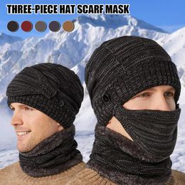 Cycling Caps & Masks Winter 3-Piece Hat Scarf Mask Set Knitted Beanie Neck Warmer Warm Balaclava Collar Accessories Unisex