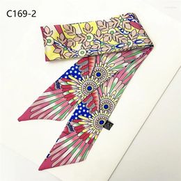 Scarves Handbag Scarf Floral Print Women's Silk Bag Ribbon Ladies Headband Hair Tie Accessories