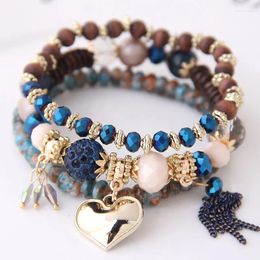 Strand Heart Pendant Beads Bracelets Set Lava Stone Multilayer Bohemia Bracelet For Women Bijoux