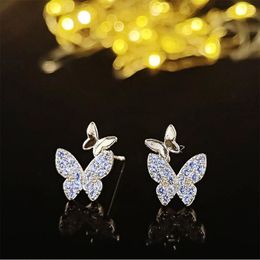 Stud Earrings 2023 Trendy Butterfly Pink Green Blue Purple Gold Colour For Women Party Gift Jewellery Wholesale E7339