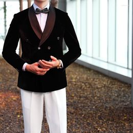 Men's Suits Men Italian Luxury Plush Classic Dress Double-Breasted Gentleman Business Casual Velvet Blazer