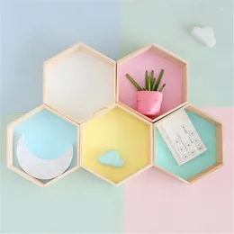 Decorative Plates Wood Hexagon Wall Decoration Baby Room/Bedroom Candy Organization Hanger Pography Props Shelves Storage Decor Polygon Box