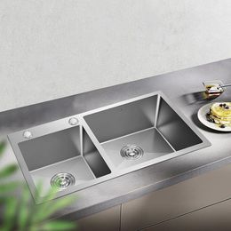 FreeShipping Kitchen Sinks Stainless Steel Double Bowl Brushed Silver Above Counter Wash Dish Basin Thickness 3mm Pbvsh