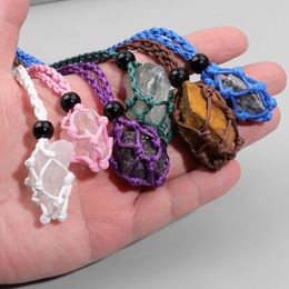 Pendant Necklaces Natural Mineral Stone Braided Rope Necklace Lapis Lazuli Agates Amethysts Raw Adjustable Elastic Jewelry