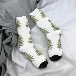 Women Socks Green Watercolor Fern Pattern FloralBotanical Cool Youth Mid Stockings Large Fiber School Elastic