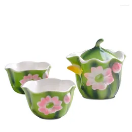 Teaware Sets Colored Enamel Porcelain Tureen Lotus Easy Quik Cup Kungfu Tea Set Portable Travel Include 1Pot 2 Cups