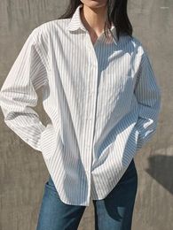 Women's Blouses Shirt 2023 Cotton Stripes Print Turn-down Collar Casual Loose Versatile Long Sleeve Blouse