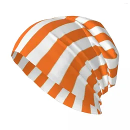 Berets Pumpkin Orange And White Vertical Stripes Knit Hat Black Hood Female Men's