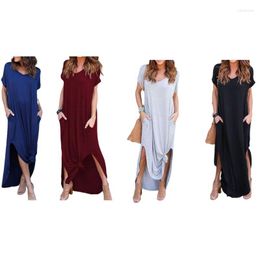 Casual Dresses Womens Short Sleeve Oversized Loose Maxi T-Shirt Dress Solid Colour Split Asymmet 10CD