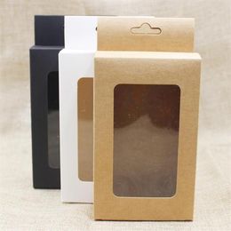 50 pcs new black kraft white paper hanger window box package custom cost extra for Favours mobile phone case underwear package1264t