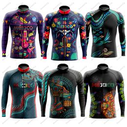 Cycling Shirts Tops Mexico Aztec Men's Long Sleeve Cycling Jersey Maillot Ciclismo Hombre Equipment BIke Clothing ropa ciclismo hombre invierno 230412