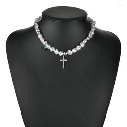 Pendant Necklaces Rhinestone Cross Charm Pendants Fashion Necklace Simulated Irregular Pearls Crystals Simply For Women Jewelry