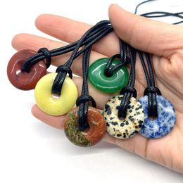 Pendant Necklaces Natural Stone Tiger Eye Amethyst Doughnut Necklace 5x25mmDIY Charms For Jewelry Making Bracelet Earrings Accessories 1pcs