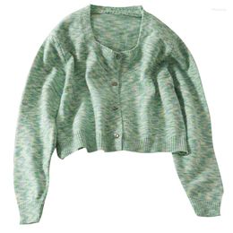 Women's Knits Autumn All-match Single-breasted Knitted Colour Striped Square Neck Short Section Slim Sweater