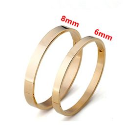 Exquisite Gold Silver Stainless Steel Bangle Bracelet Glossy Oval Titanium Steel Opening 6mm 8mm Bracelet Snap Buckle Bracelet Ornament Jewellery