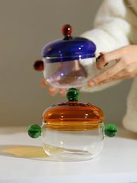 Bowls Ins Style Hand Made High Borosilicate Glass Bowl With Spoon Candy Color Salad Soup Can Used On Microwave Oven