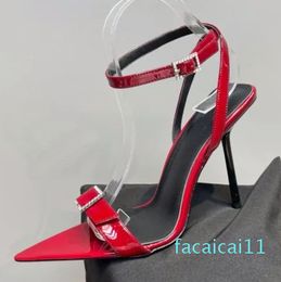 designer women Sandals party fashion leather Dance shoe new sexy heels Super Lady Red wedding Metal Belt buckle High