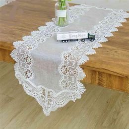 Dining Banquet Coffee Table Decorative Embroidered White Elegant Vintage Mesh Runner For Wedding Party Events Decoration