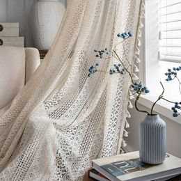 Sheer Curtains Boho Chic Crochet Geometry Knitted Window Farmhouse Retro Beige Drape Simi Curtain for Bedroom Living Room TJ7036 230412