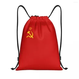 Shopping Bags Custom Flag Of The Soviet Union Drawstring Bag Women Men Lightweight Russian CCCP Sports Gym Storage Backpack