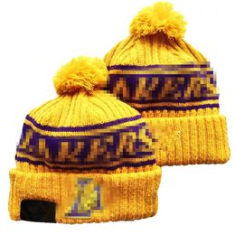 Lakers Beanies Los Angeles Beanie Cap Wool Warm Sport Knit Hat Basketball North American Team Striped Sideline USA College Cuffed Pom Hats Men Women a4