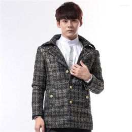 Men's Suits Black Gray England Wild Fashion Korean Woolen Plaid Mens Leisure Medium Long Blazer Men Business Suit Overcoat Jacket