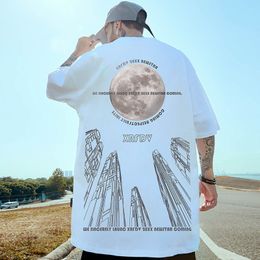 Men's T-Shirts Men's Moon Print loose Oversized Tshirts Casual y2k Fashion Tops Couples Harajuku Tee Shirt Streetwear Hip Hop t shirt homme 230412