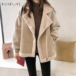 Women's Jackets WAYOFLOVE Winter Sheep Wool Coat Women Thick Warm Long Sleeve Zipper Pocket Jacket Women Fashion Leather Motorcycle Jacket Coats 231110