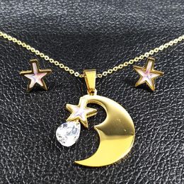 Necklace Earrings Set Star And Moon Stainless Steel Women Jewelry Enamel Gold Color Costume Jewellery Joyas S178257