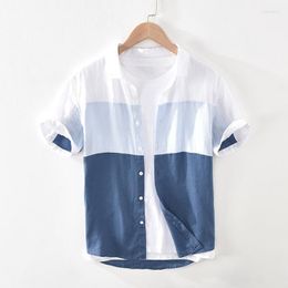 Men's Dress Shirts Shirt Men's Thin Loose Breathable Square Collar Linen 2023 Summer Splicing Short Sleeve T-shirts