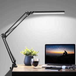 Desk Lamps LED Desk Lamp with Clamp Adjustable Eye Caring Table Lamp with Swing Arm 3 Colour Modes 10 Brightness Levels Memory Function P230412