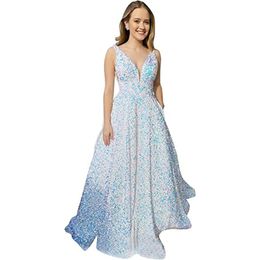 FDHAOLU Women's Prom Dress V Neck Plus A Prom Dress Sequin Formal Evening Dress RU164