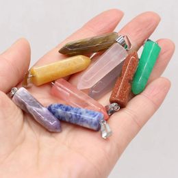 Pendant Necklaces 6PC Natural Crystal Agate Stone Cylindrical Fashion Quartz Charms For Lady Jewelry Making DIY Necklace Accessory 9x35mm