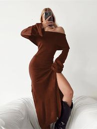 Casual Dresses Elegant Women Fall Off Shoulder Bodycon Sweater Dress Long Sleeve Slim Fit Knitted Pullover Pencil