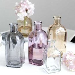 Vases Colourful Glass Vase Transparent Simple Glass Bottle Table Crafts Ornaments Home Decoration Accessories Flower Vases for Homes P230411