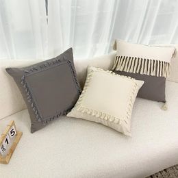 Pillow Tassel Yellow Grey Cover 30x50/45x45cm Home Decor For Sofa Living Room Boho Decoration