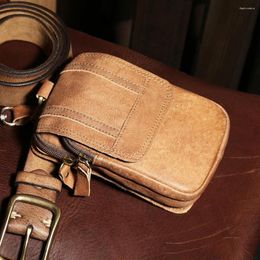 Waist Bags Packs Men First Layer Cowhide Gentleman Mobile Phone Bag Small Wallet Coin Purses Retro Money Clip High Capacity