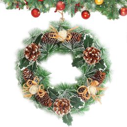 Decorative Flowers Christmas Door Wreath Outdoor Decoration Hanging Ornament With Pine Leaves Cones And White Roses