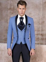 Men's Suits Handsome One Button Men Shawl Lapel Groomsmen Groom Tuxedos Wedding/Prom Man Blazer ( Jacket Pants Tie Vest) 961