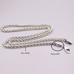 Chains Authentic 925 Sterling Silver 4mm Wheat Link Chain Necklace 20" 24" Available Stamp S925