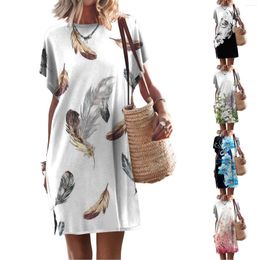 Casual Dresses Womens Summer Short Sleeve T Shirt Printed Dress Slit Beach Mini Tunic Top For Women