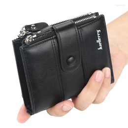 Wallets Baellerry Men PU Leather Card Holder Short Purse Double Zipper Coin Pocket High Quality Tri-fold Male Wallet