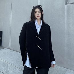 Women's Suits 2024 Chinese Style Black Suit Jacket Women Vintage Temperament Coat Female Autumn Asymmetric Design Sense Loose Blazers Ladies