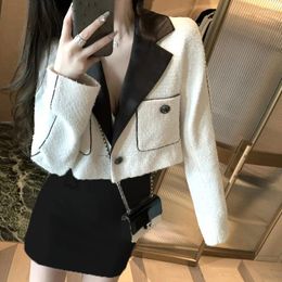 Women's Jackets White Contrast Tweed Suit Chic Short Tailored Coat Woolen Chaqueta Mujer Office Lady Quilted Coats Clothes Top 2023 Korean