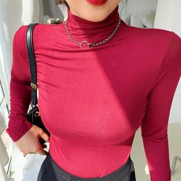 Women's T Shirts 2023 Spring Summer Modal Shirt Woman DA Fashion Long Sleeve Turtleneck Tops Korean Women Warm Colour Sexy Tee Female