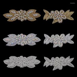 Hair Accessories 6PC Handmade Bling Beaded AB Rhinestone Applique Sew On Manual Flatback Crystal Flower Cloth For Kids