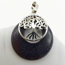 Pendant Necklaces Blue Sandstone Stone GEM Circle Tree Of Life Jewelry For Woman Gift S309