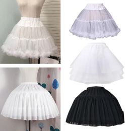 Women Girls Ruffled Short Petticoat with/no Hoop Solid Colour Fluffy Bubble Tutu Skirt Puffy Half Slip Prom Crinoline Underskirt