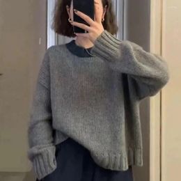 Women's Sweaters Autumn Winter Woollen Sweater Fashion Design Thickened And Unique Soft Glutinous Loose Round Neck Short Grey Knitted